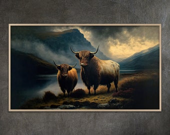 Samsung Frame TV art, Highland Cow Painting Samsung Frame TV Art Home and Wall Décor Digital Download