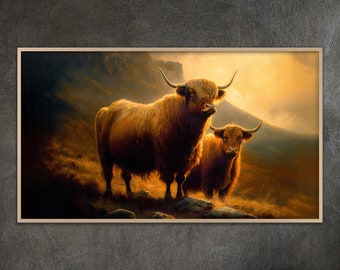 Samsung Frame TV art, Highland Cow Painting Samsung Frame TV Art Home and Wall Décor Digital Download