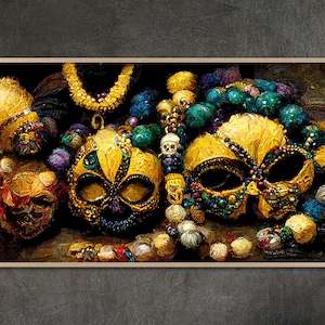 Samsung Frame TV art, Mardi Gras Mask and Beads Painting Samsung Frame TV Art Home and Wall Décor Digital Download