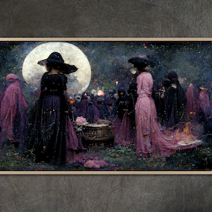 Samsung Frame TV art, Halloween Witch Coven, Fall Autumn Halloween Painting, Frame TV Halloween, Art Home and Wall Décor Digital Download