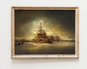 Winter Landscape Christmas Tree Painting: Holiday Home Decor (Digital Download)
