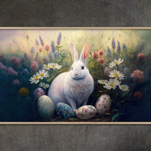 Samsung Frame TV art, Easter Bunny and Easter Egg Floral Painting Samsung Frame TV Art Home and Wall Décor Digital Download