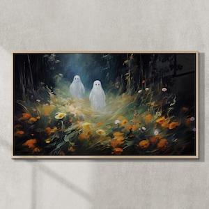 Halloween Samsung Frame TV Art, Halloween Ghost Fall Landscape, Fall Art, Digital Download, Instant Download, Frame TV Halloween, LG Tv Art