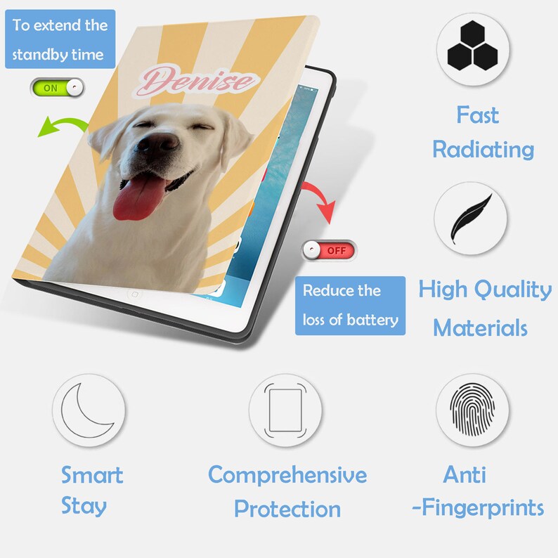 Personalice la funda para iPad para mascotas con portalápices, retrato de mascota para fotos, iPad Air 2 3 4 iPad 10.9 9.7 10.2 10.9 Pro 11 12.9 mini 6 Funda imagen 9