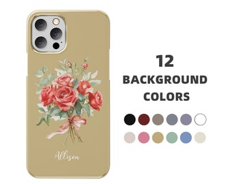 Coque de téléphone personnalisée fleur de naissance, housse Pro Max pour iPhone 15 14 13 12 11, cadeau fleur personnalisé pour elle, coque rigide pour iPhone