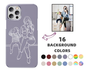 Personalized Line Drawing iPhone Case, Family Drawing from Photo, Custom iPhone Case, iPhone 15 14 13 12 11 Case Cover, Birthday Gift