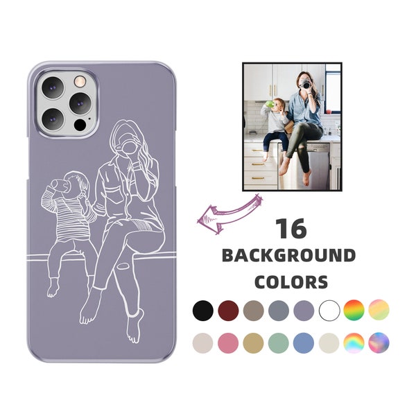 Personalized Line Drawing iPhone Case, Family Drawing from Photo, Custom iPhone Case, iPhone 15 14 13 12 11 Case Cover, Birthday Gift