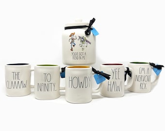 Rae Dunn Disney Pixar Toy Story LL Double Sided Mugs, The Claw, To Infinity, Howdy, Yee Haw, Rex, You've got a friend in me
