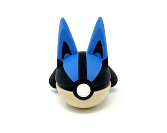 Lucario #0448 Themed Pokeball, 3D Printed, Pokemon Collectable