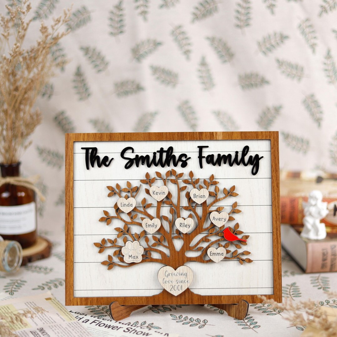 Personalized Family Tree Wooden Sign, Custom Engraved Family Names Gift ...