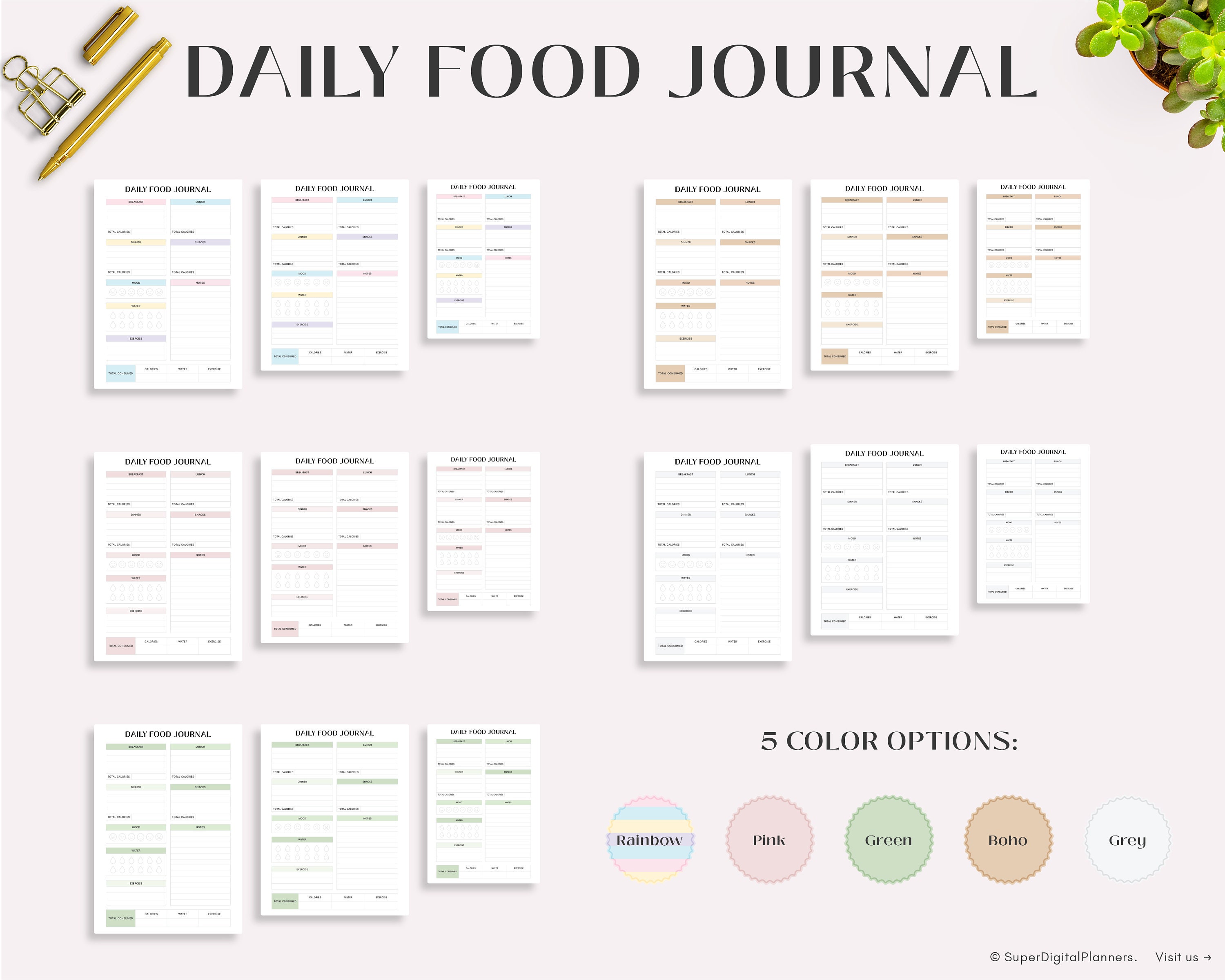 Printable Daily Food Planner, Food Journal, Daily Food Diary, Daily ...