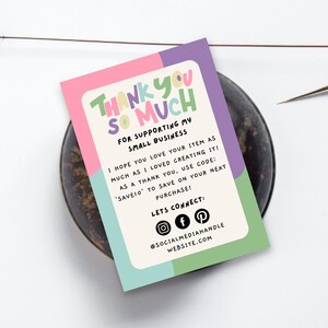 Plantilla de tarjeta de agradecimiento para pequeñas empresas, prospecto imprimible, agradecimiento de Etsy por su compra, nota editable del inserto de embalaje del cliente