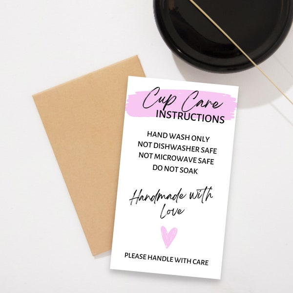 Cup Care Card, Editable Tumbler Washing Instructions, Vinyl Mug Care Template, Mug Care Card, Tumbler Packaging Inserts, Canva