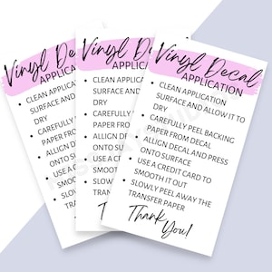 Vinyl Decal Application Card, Printable Cup Care Card, Tumbler Washing Instructions, Care Card Template png, Instant Download, Digital File