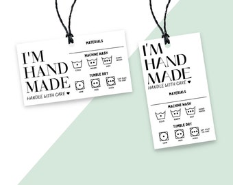 Care Instruction Washing Labels, Im Handmade Printable Hand Tags, Instant Download, PDF