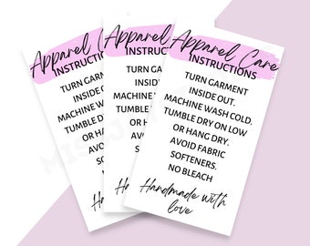 Apparel Care Instructions Card Washing Instructions Clothing Care Card Digital File PNG Ready To Print Instant Download