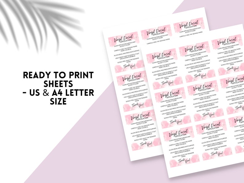 READY TO PRINT Vinyl Decal Application Card, Printable Cup Care Card