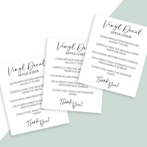 Vinyl Decal Application Card, Ready To Print Cup Care Card, How to Apply Decal Instructions, Printable File