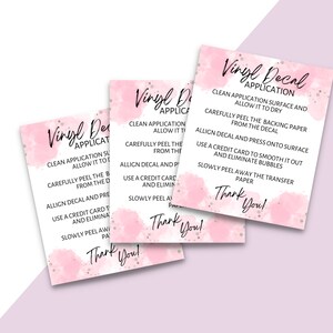 READY TO PRINT Vinyl Decal Application Card, Printable Cup Care Card, How to Apply Decal Instructions, Instant Download