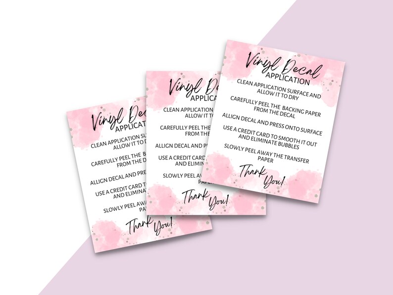 READY TO PRINT Vinyl Decal Application Card, Printable Cup Care Card