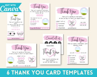 Thank You For Order Packaging Insert, Editable Canva Templates,  6 Template Bundle, Printable Small Business Inserts, Thank You Card Pack.
