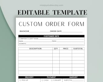 Benutzerdefinierte Bestellformularvorlage, bearbeitbares ausfüllbares Canva-Formular, Bestellformular für kleine Unternehmen, ausfüllbare Rechnungsformulare, Business Printables
