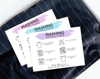 READY TO PRINT Clothing Washing Instructions, Shirt Care Card, Apparel Care Instructions Card, Instant Download Png Pdf