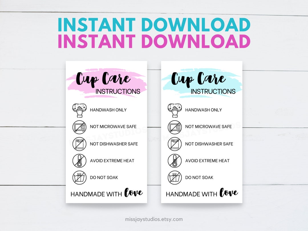 Tumbler Cup Care Instructions Card, Cup Care Printable Tags, Washing ...