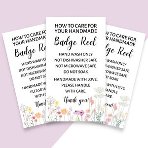 Badge Reel Care Card, Ready to Print Vinyl Acrylic Care Label, Instant Download