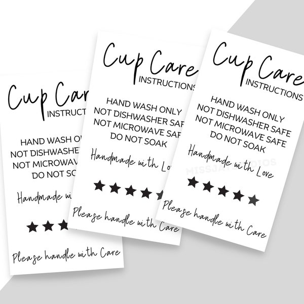 READY TO PRINT Cup Care Instructions Card, Handmade Cup Inserts, Printable Vinyl Mug Washing Instructions, Instant Download