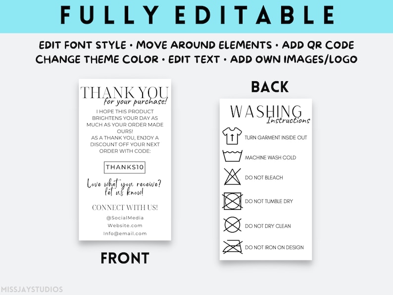 Editable Washing Instruction Template Thank You Garment Care Card editable-washing-instruction-template-thank-you-garment-care-card