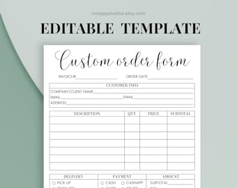 Custom Order Form, Canva Invoice Template, Editable Business Order Forms, Customizable Professional Business Invoice Canva Template