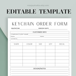 Editable Keychain Order Form, Canva Template Business Template, Order ...