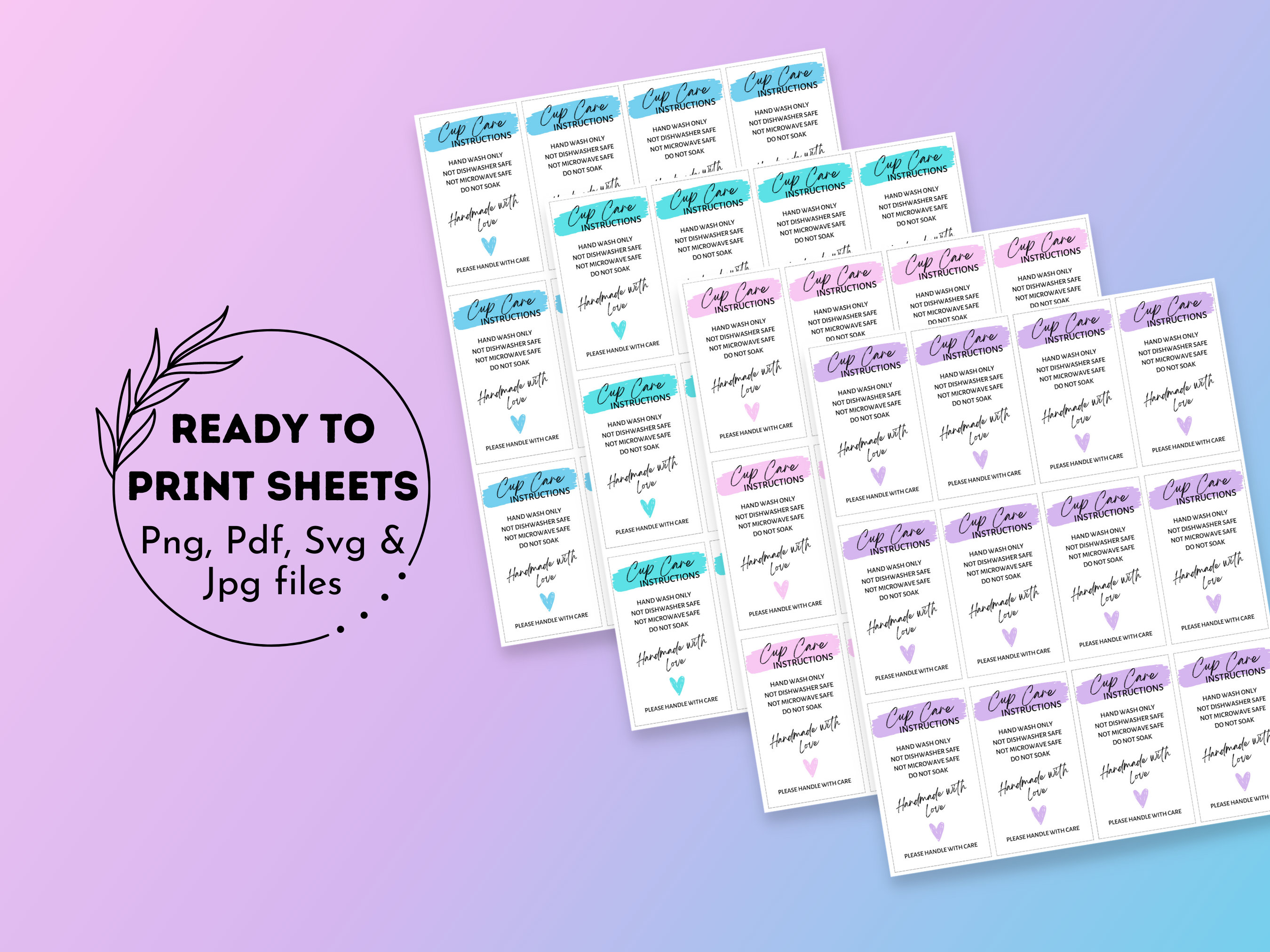 Cup Care Instruction Card, Printable READY TO PRINT Tumbler Washing ...