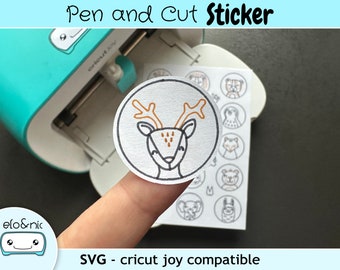 Cricut Joy Sticker Sheet Cricut Sticker SVG - Round Animal Sticker | Lion Sticker | Lama Sticker | Girafe Sticker | Cute Animals Sticker