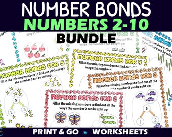 Number Bonds to 10 Activities BUNDLE - No Prep Worksheets - Printable