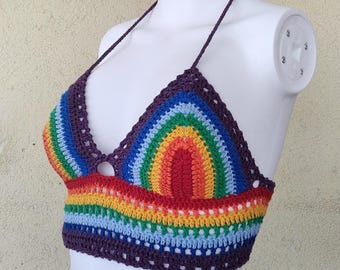 Crochet Rainbow Crop Top: Boho Festival Bralette