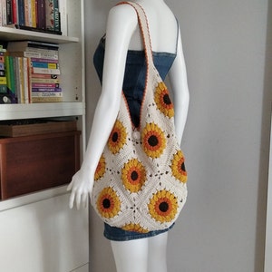 Sunflower Crochet Bag, Granny Square Bag, Crochet Bag, Cream-colored crochet bag, Handmade Bag.