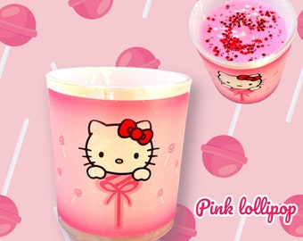 Hello Kitty Soy Candle: Pink Lollipop Scent, Red Glitter - 10oz