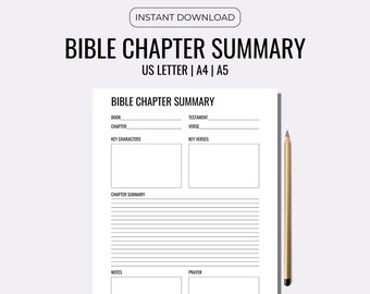 Bible Chapter Summary Printable | Christian study planner journal | Faith Journal | Minimalist Bible Study Printable | US Letter, A4, A5