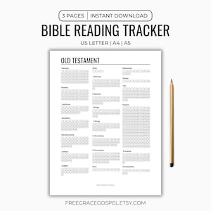 Bibelläsningsspårare | Checklista för bibelkapitel | Utskrivbar bibel | Minimalistisk bibelspårare | Kristen studiejournal | US Letter, A4, A5