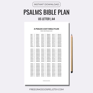 Ein Psalm A Day Bibelleseplan, Anfänger Bibelleseplan, Psalmen Bibel Plan Vorlage, Anfänger Bibelleseplan Printable A4 Brief