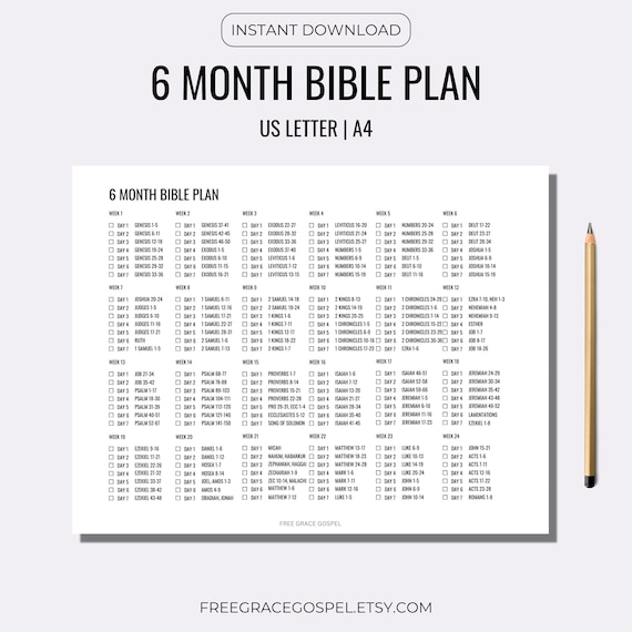 6 Month Bible Plan, Bible Reading Plan Printable start to finish | Six Month Bible Plan | Read The Bible 2x a Year, Bible Tracker A4, Letter