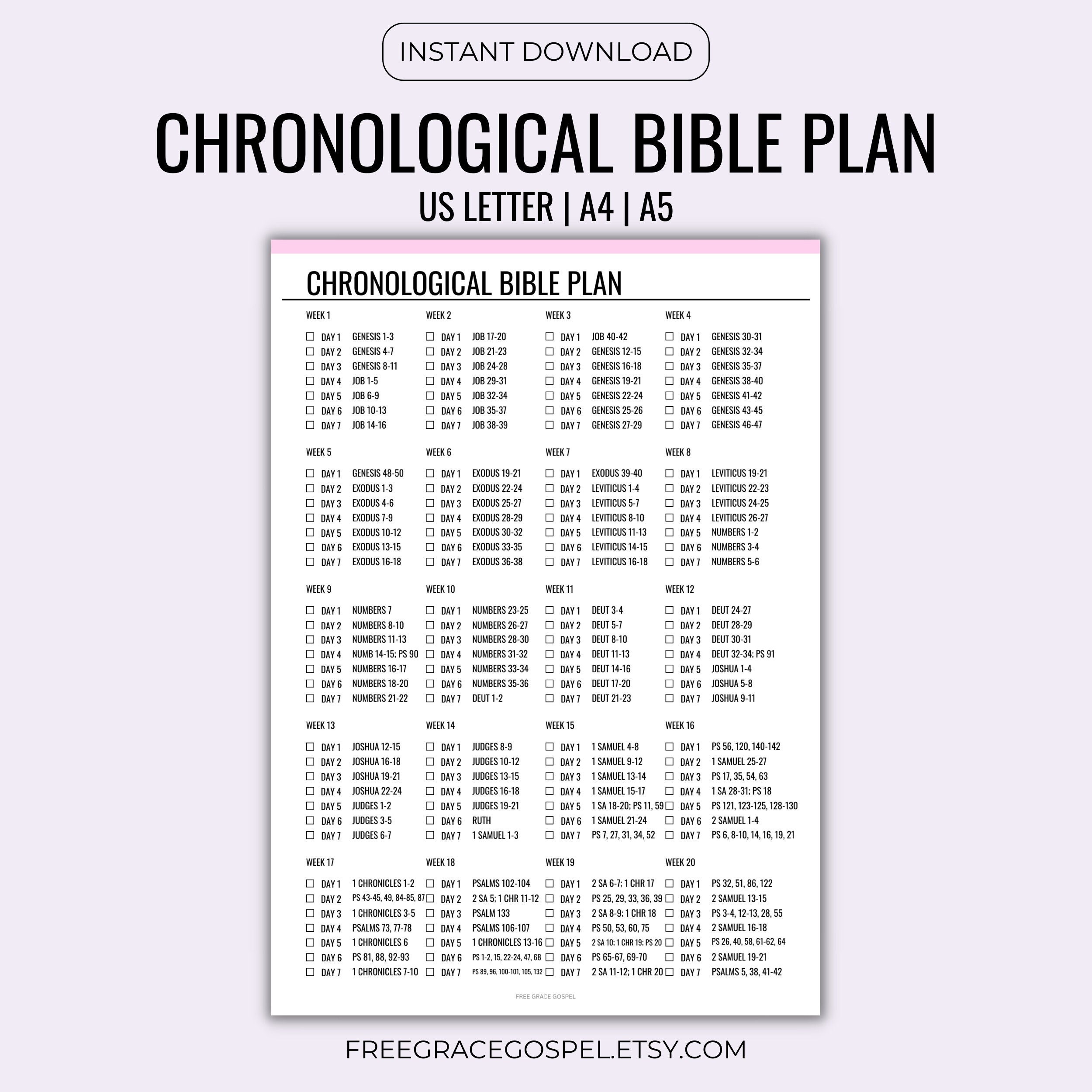 Bible Reading Plan Printable, Chronological Bible Reading Plan, 1 Year ...
