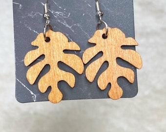 Monstera Leaf Laser Cut Drop Earrings