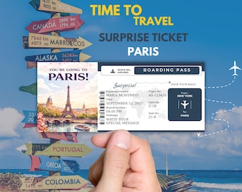 Paris Trip Surprise Ticket: Editable Boarding Pass (Printable)