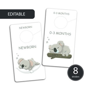 Cute Koala Printable Closet Dividers | Gender Neutral Nursery Clothes Separator | Nursery Decor Digital Download | Baby Closet Organizer