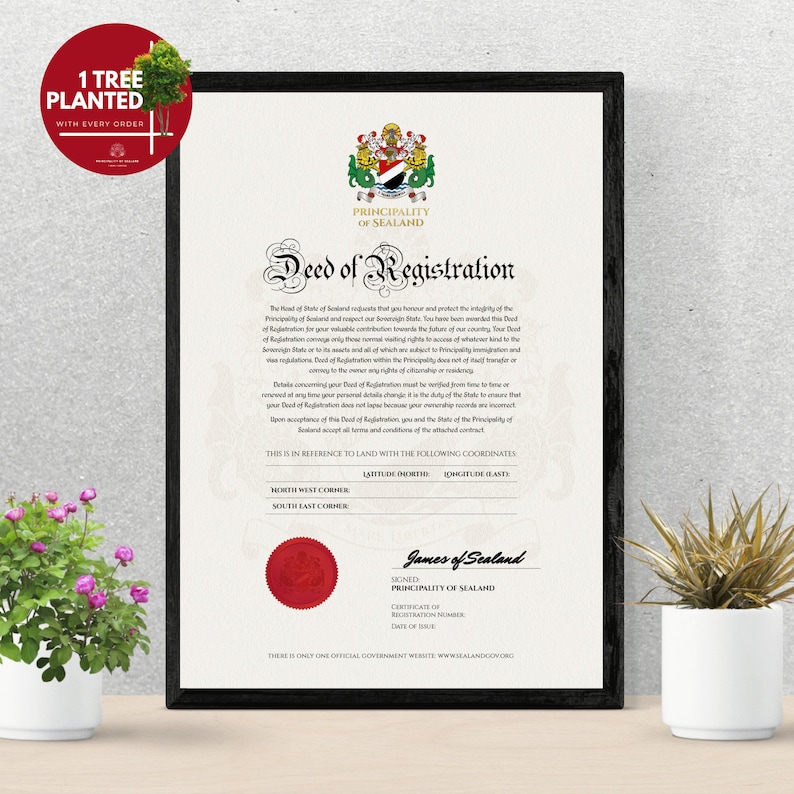 Register A Digital Piece of Sealand Territory Digital Download Birthday