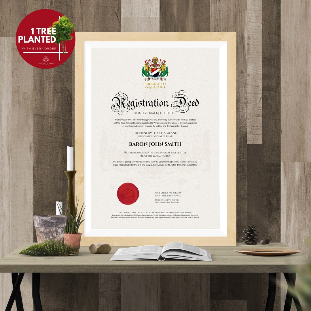 a Baron or Baroness of Sealand Digital Download Birthday Gift