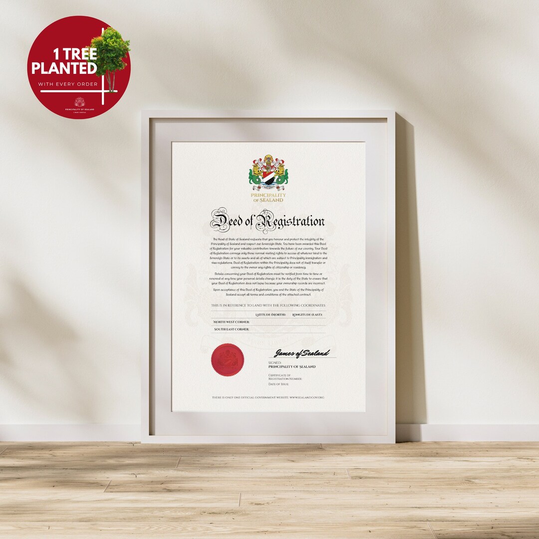 Register A Digital Piece of Sealand Territory Digital Download Birthday